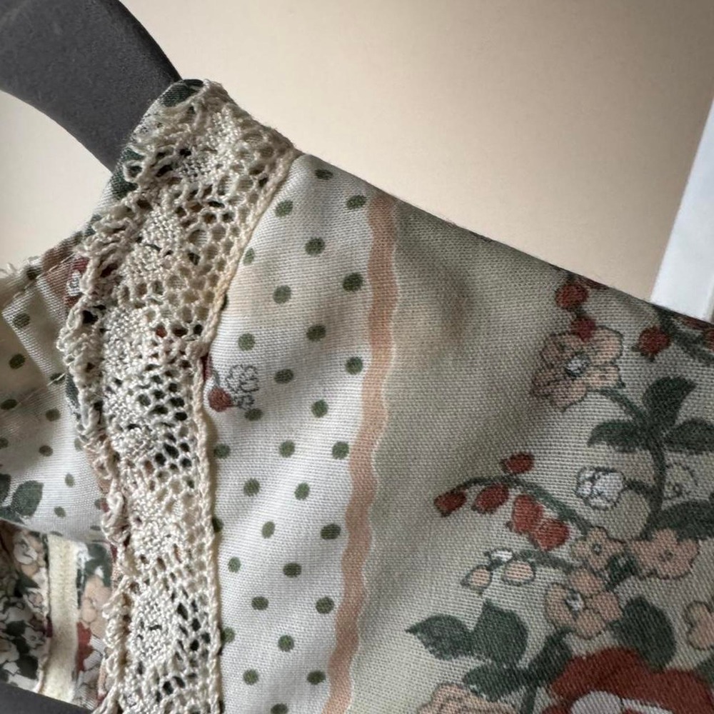 Vintage 70s Handmade Lace, Floral + Polka Dot Maxi Dress XS prairie boho green - Picture 8 of 8